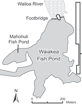Map of Waiākea fish pond PFA in Hilo