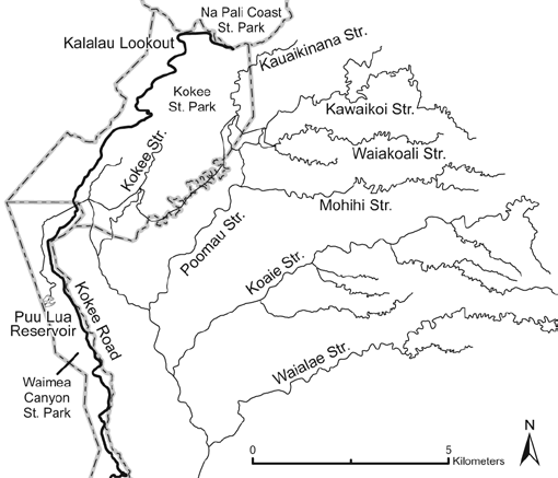 Map of Kōke'e PFA streams